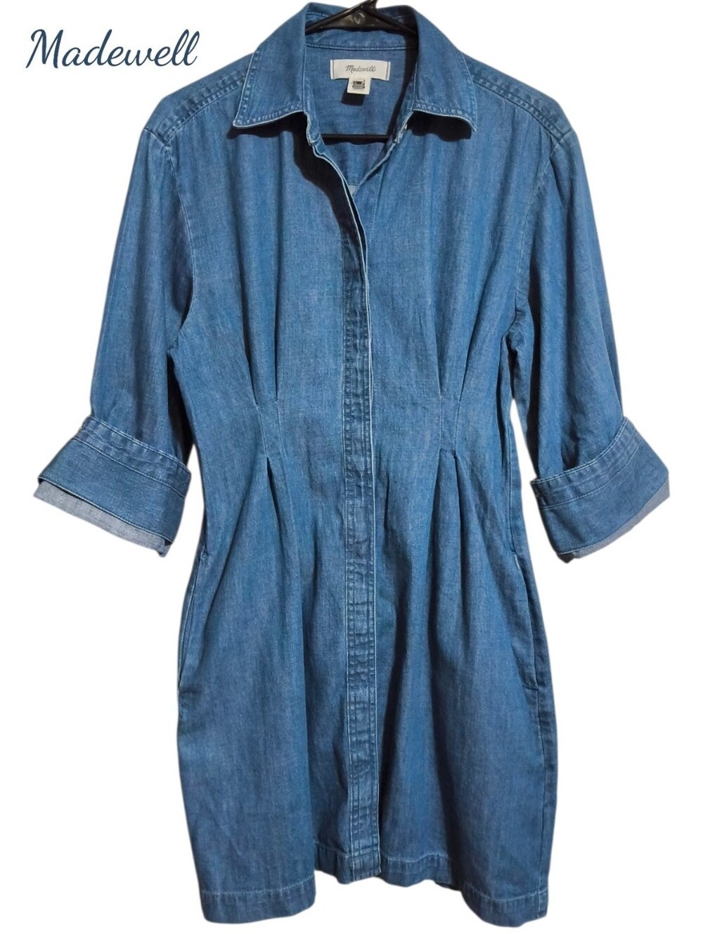 Madewell Denim Pleated Mini Shirt Dress Size 4 Chrisandra NW521